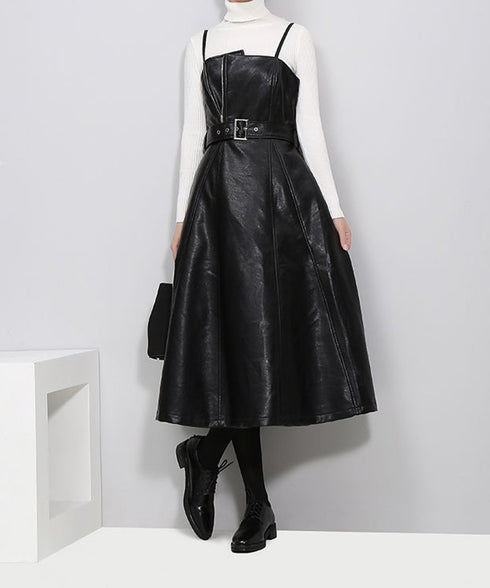 black midi sleeveless dress